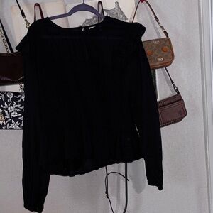 ASOS Women’s Black Long-Sleeve Ruffle Hem Blouse